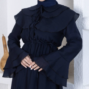 Navy Ruffle Modest Maxi Dress
